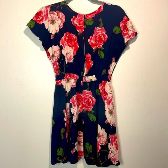 Anthropologie- Aakaa Black and Pink Floral Tie Front Mini Dress- Size Small - Picture 2 of 9